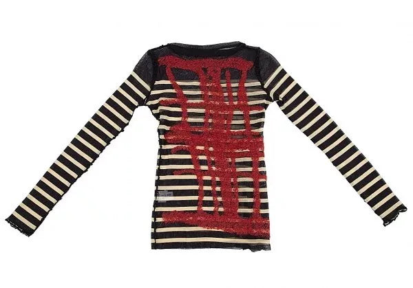 Jean Paul Gaultier Vintage Striped Floral Mesh Top