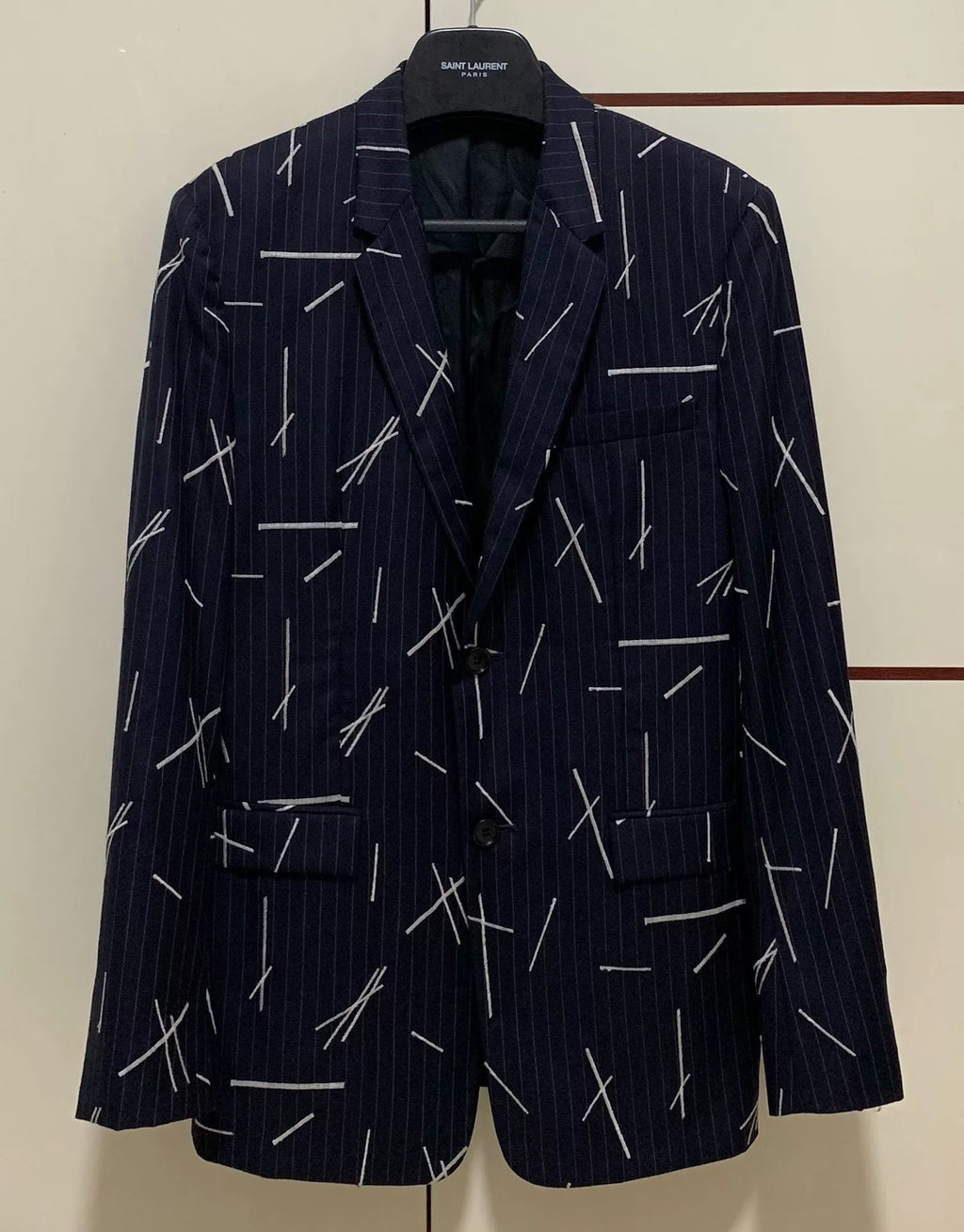 Dior Homme 14FW 15SS Runway Navy Embroidered Wool White Suit