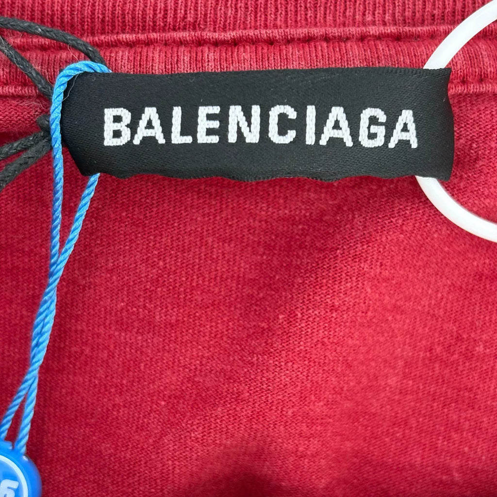 Balenciaga Red Double B Wheat Print Short Sleeve T-Shirt