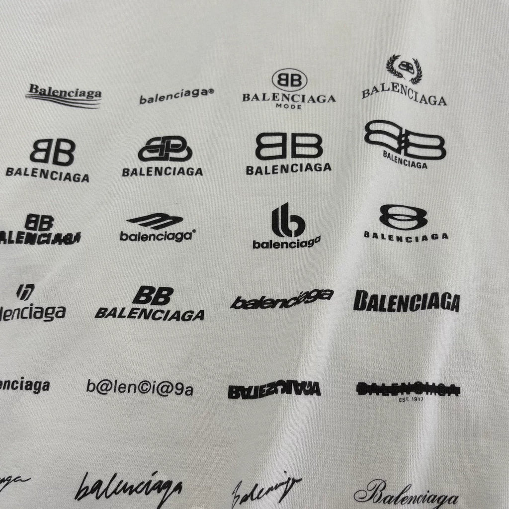 Balenciaga Off-White Letter Logo Print Crew Neck Short Sleeve Top