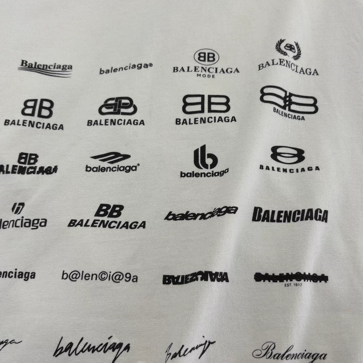 Balenciaga Off-White Letter Logo Print Crew Neck Short Sleeve Top