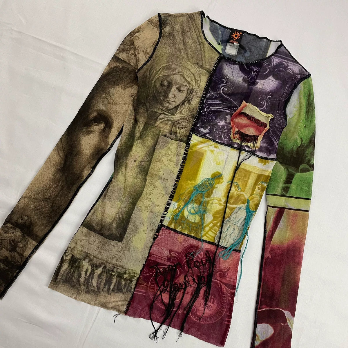Jean Paul Gaultier Embroidered Patchwork Stretch Mesh Top
