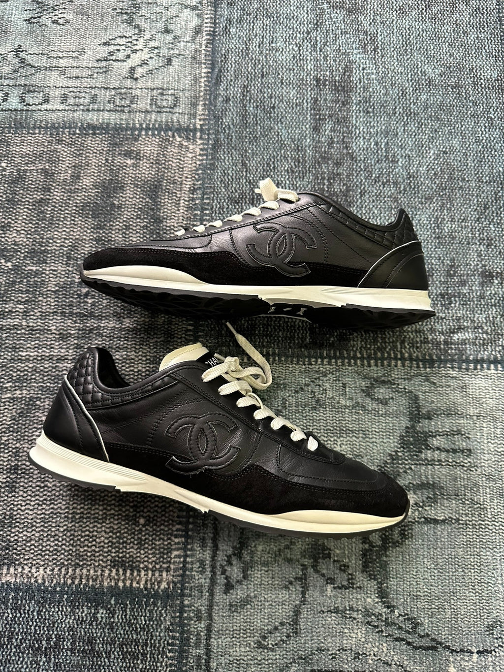 Chanel 25p Black German Army Trainer Thin-Sole Sneakers