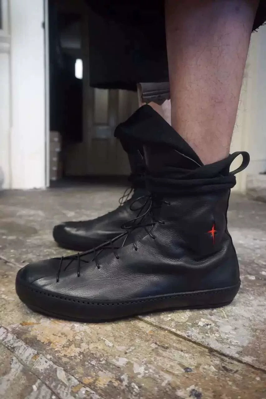 M.A+ Black Double Fold High-Top Leather Sneakers