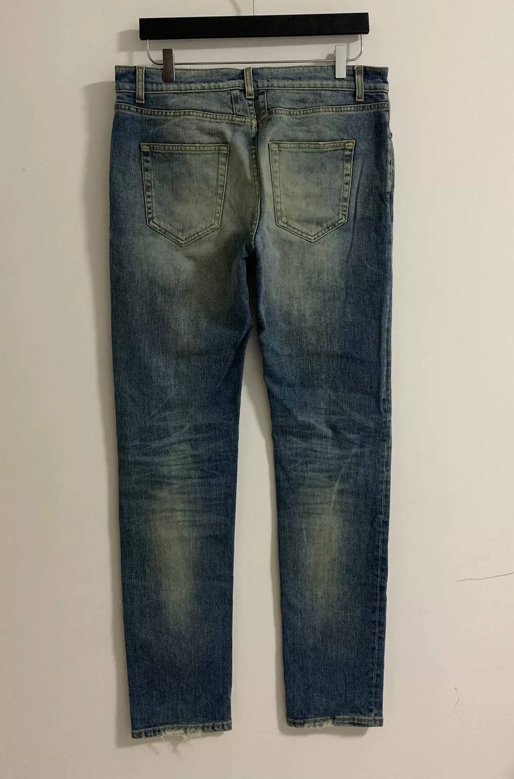 Saint Laurent 16FW D02 Blue Brushed Mud-Wash Distressed Jeans