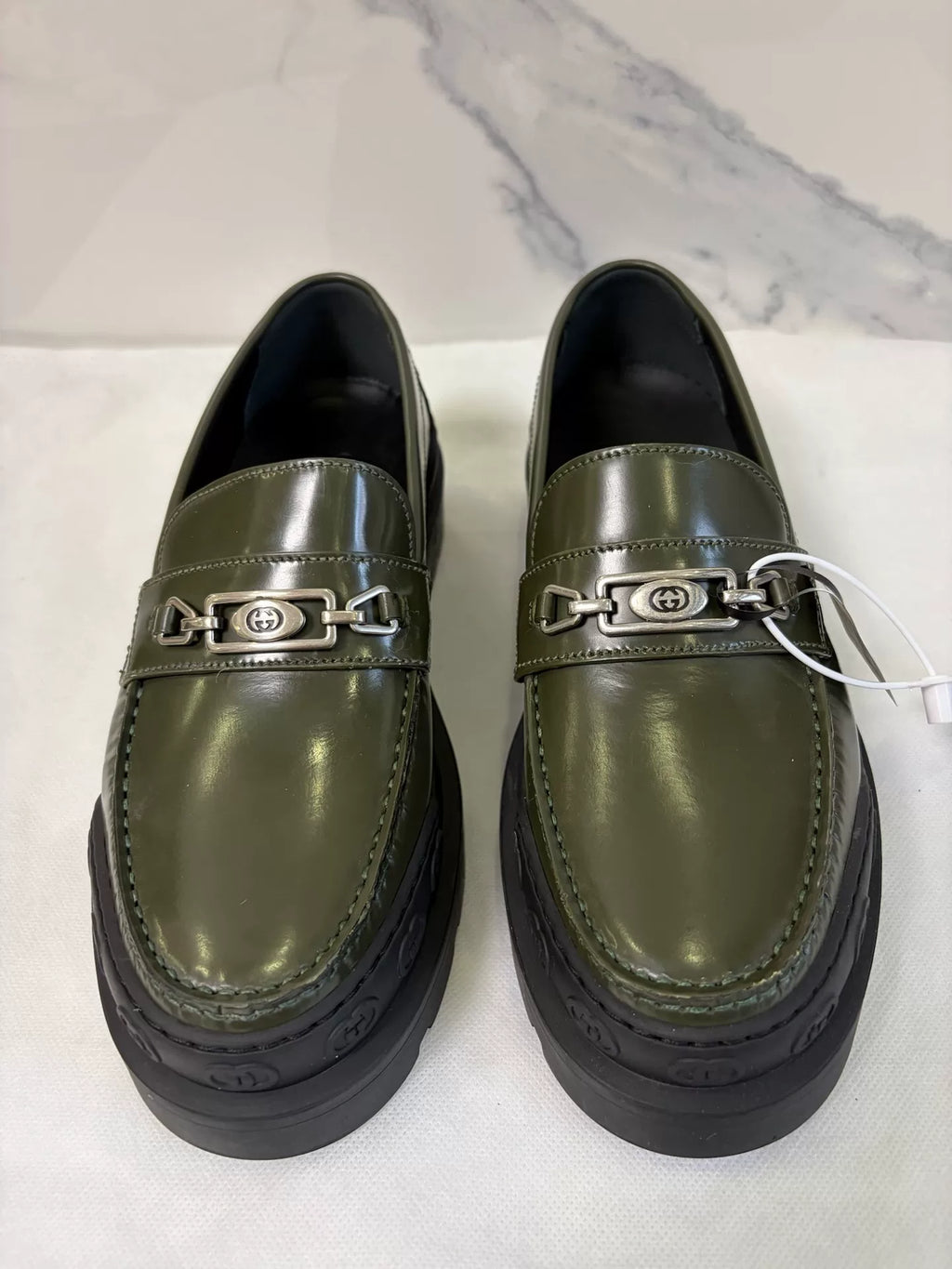 Gucci Dark Green Horsebit Leather Loafers