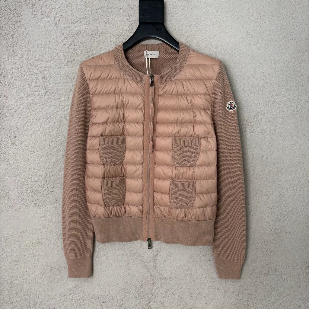 Moncler Pink Knit Wool-Panel Down Jacket