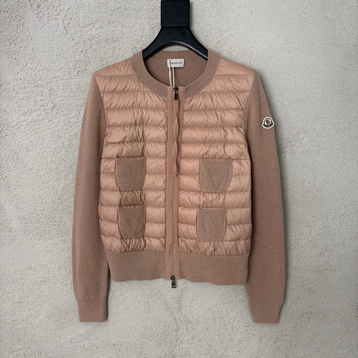 Moncler Pink Knit Wool-Panel Down Jacket
