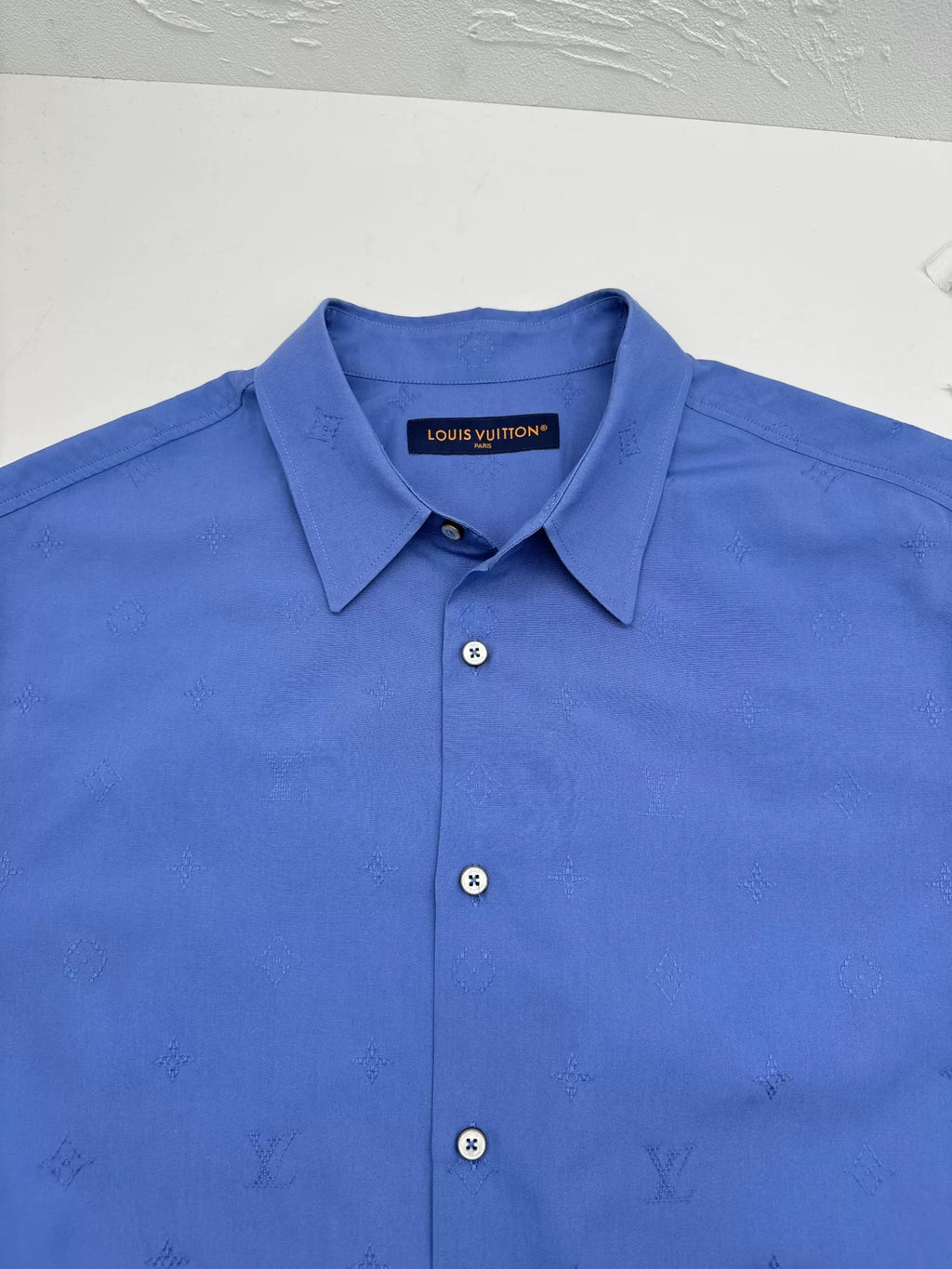 Louis Vuitton FW26 Blue Monogram Embroidered Long Sleeve Shirt