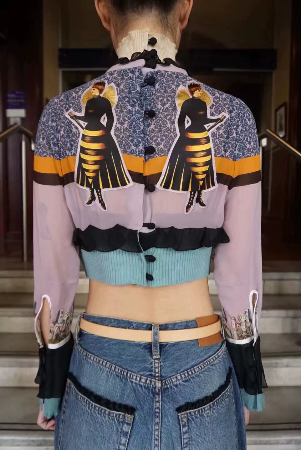 Undercover FW17 Deep Knit Lace Bee Queen Silk Top
