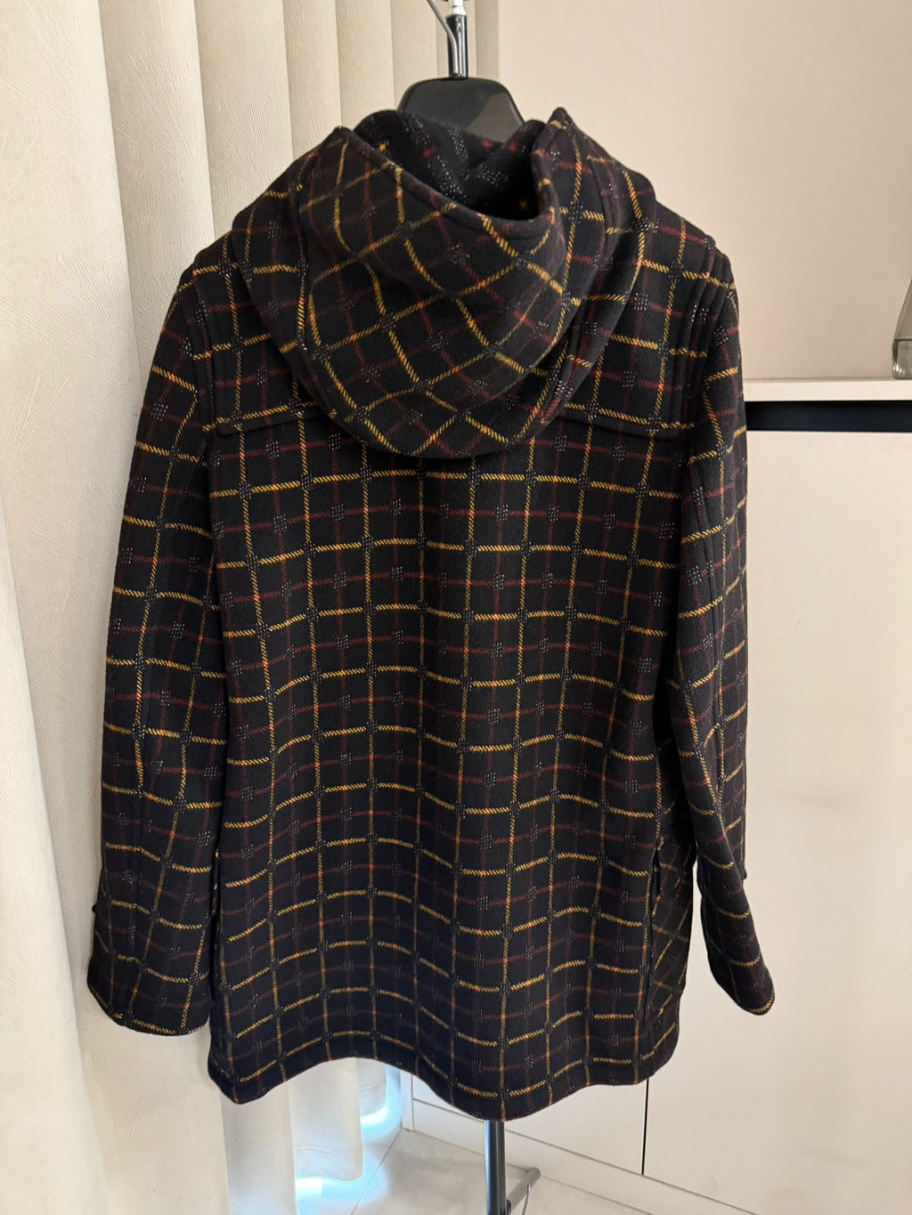 Saint Laurent Paris FW20 Plaid Horn-Button Hooded Wool Coat