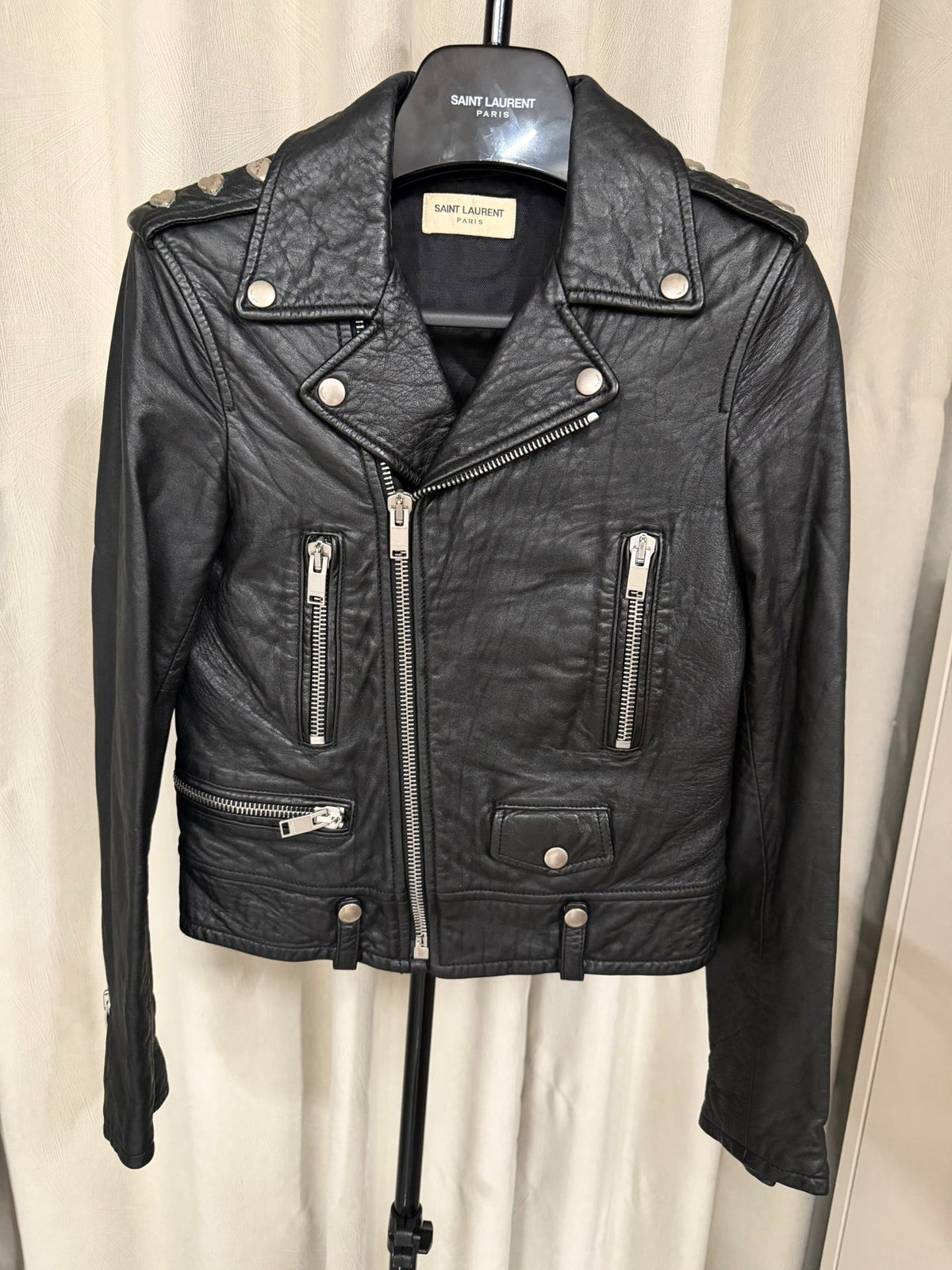 Saint Laurent Paris FW16 Rivet Heart Patchwork L01 Leather Jacket by Hedi Slimane