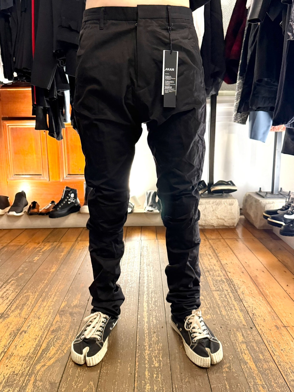 Julius SS14 Black Open Knee Ghost PU6 Silk Trousers