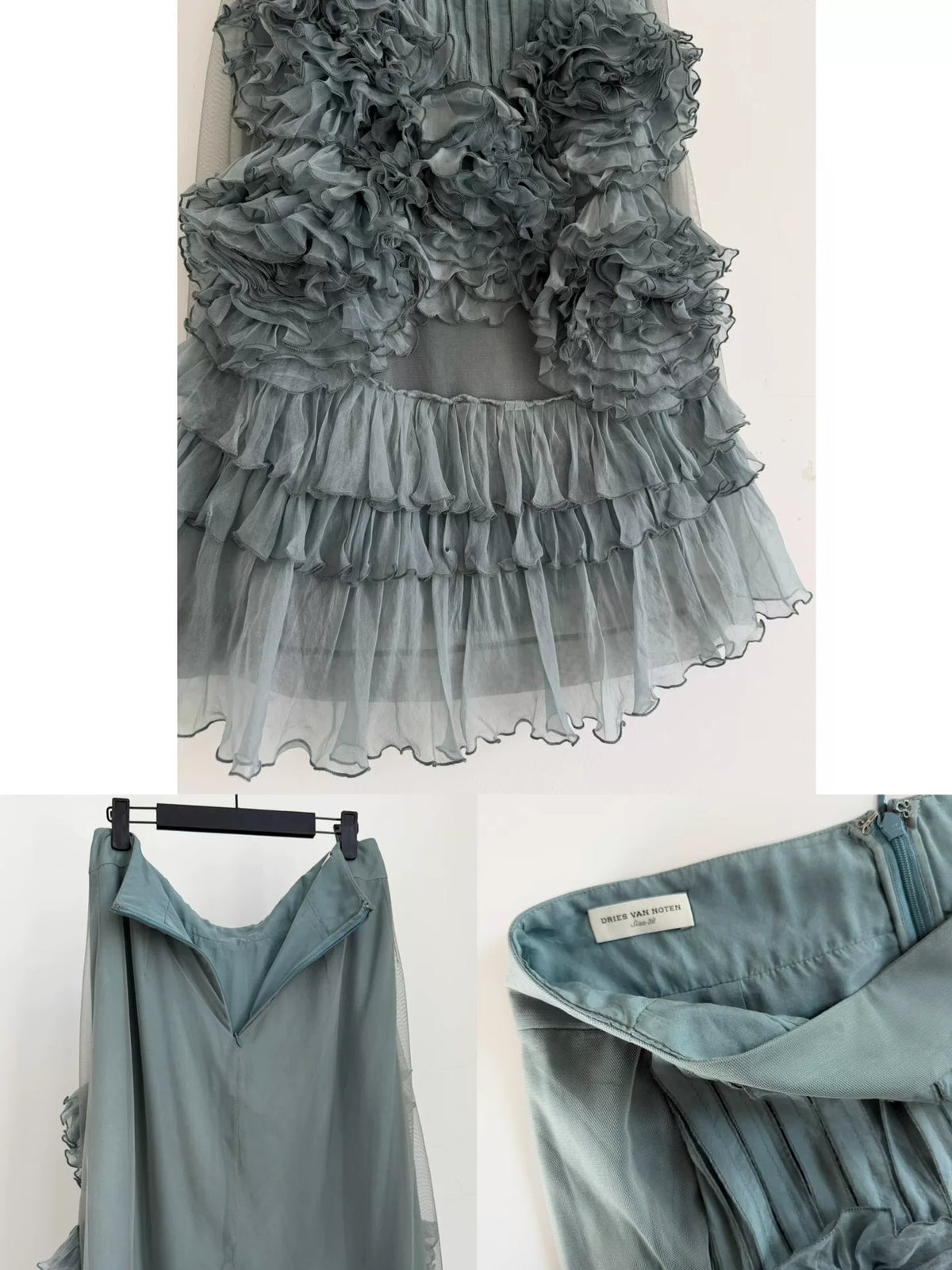 Dries van Noten Midi Gray Silk Skirt
