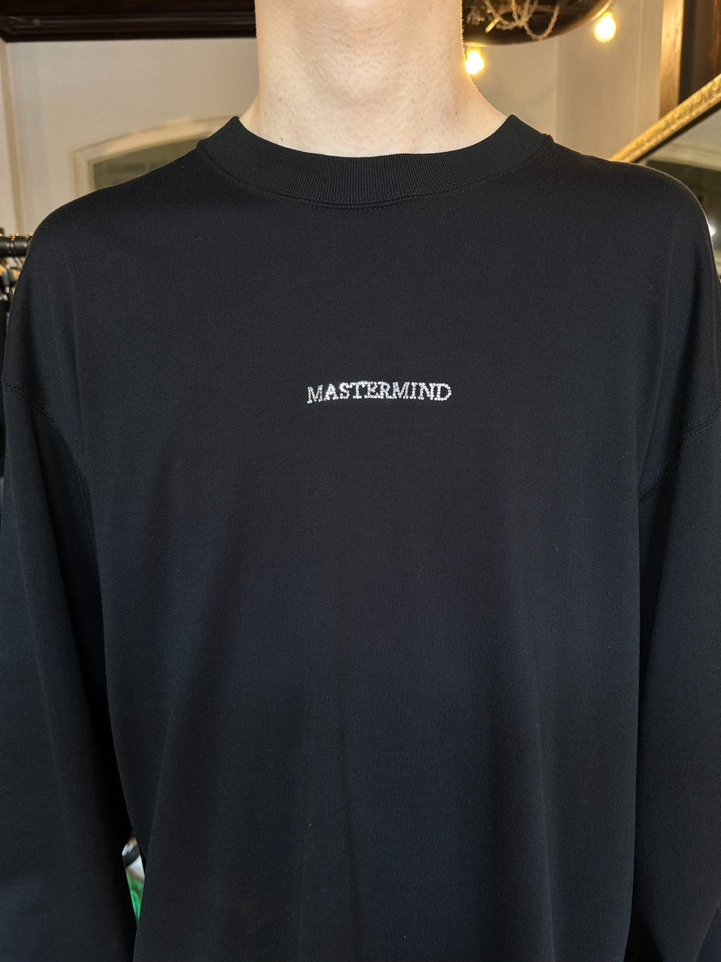 Mastermind World FW25 DAYDREAM Black Swarovski Crystal Skull Loopwheel Cotton Long Sleeve Tee