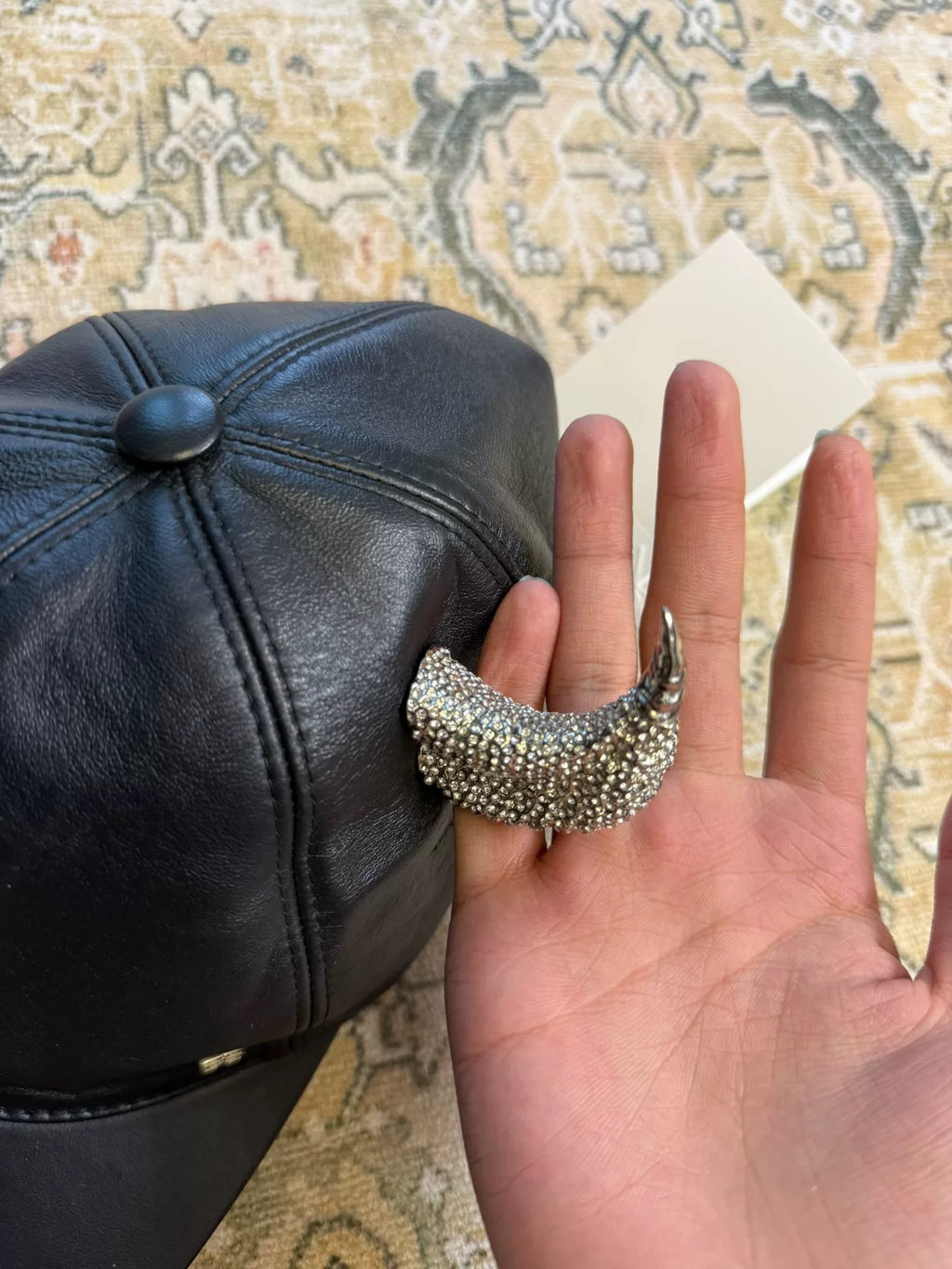 Givenchy Black Full Rhinestone Leather Horn Hat