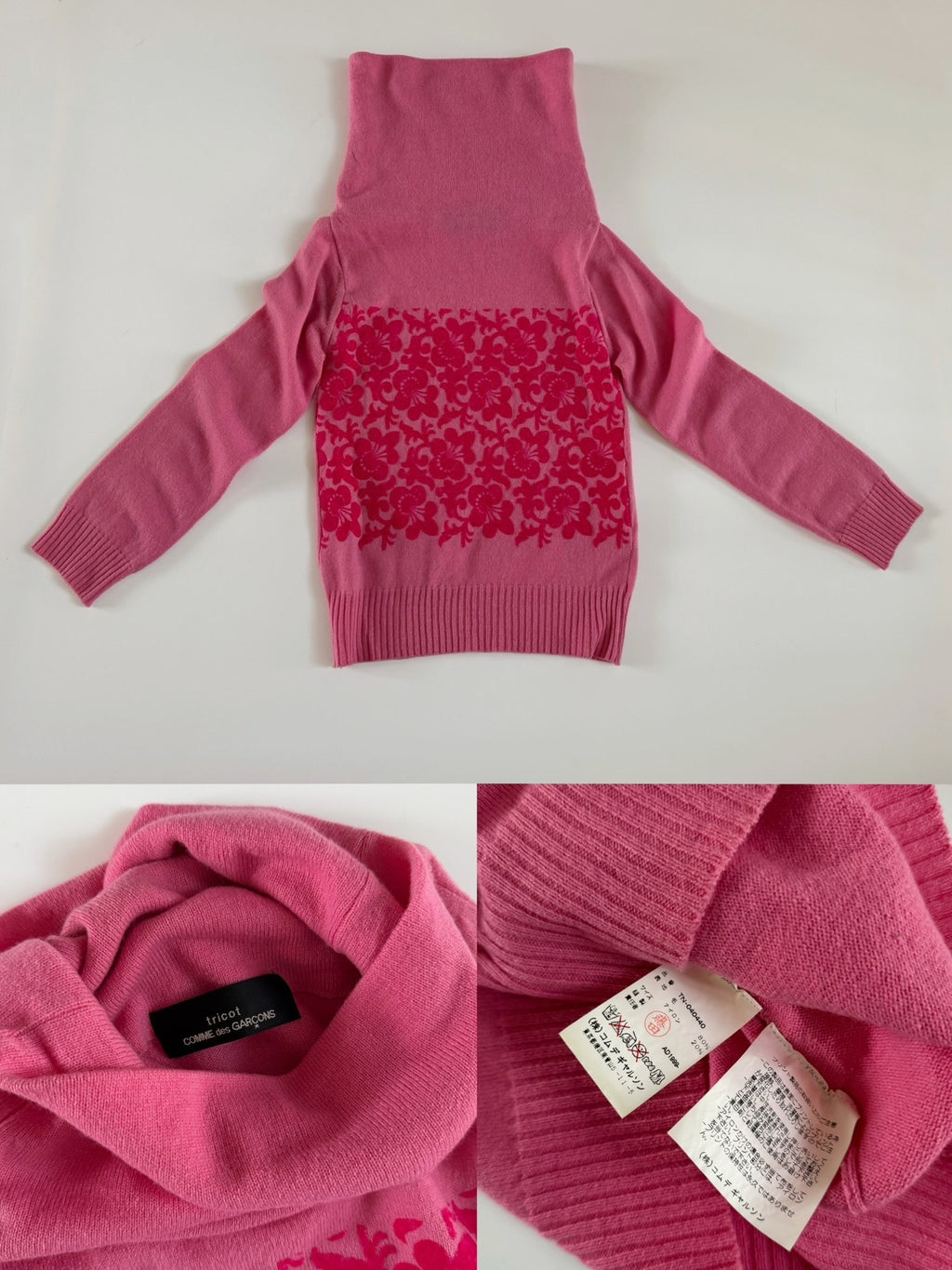 Comme Des Garcons Rei Kawakubo 1999 pink fleece floral pullover sweater