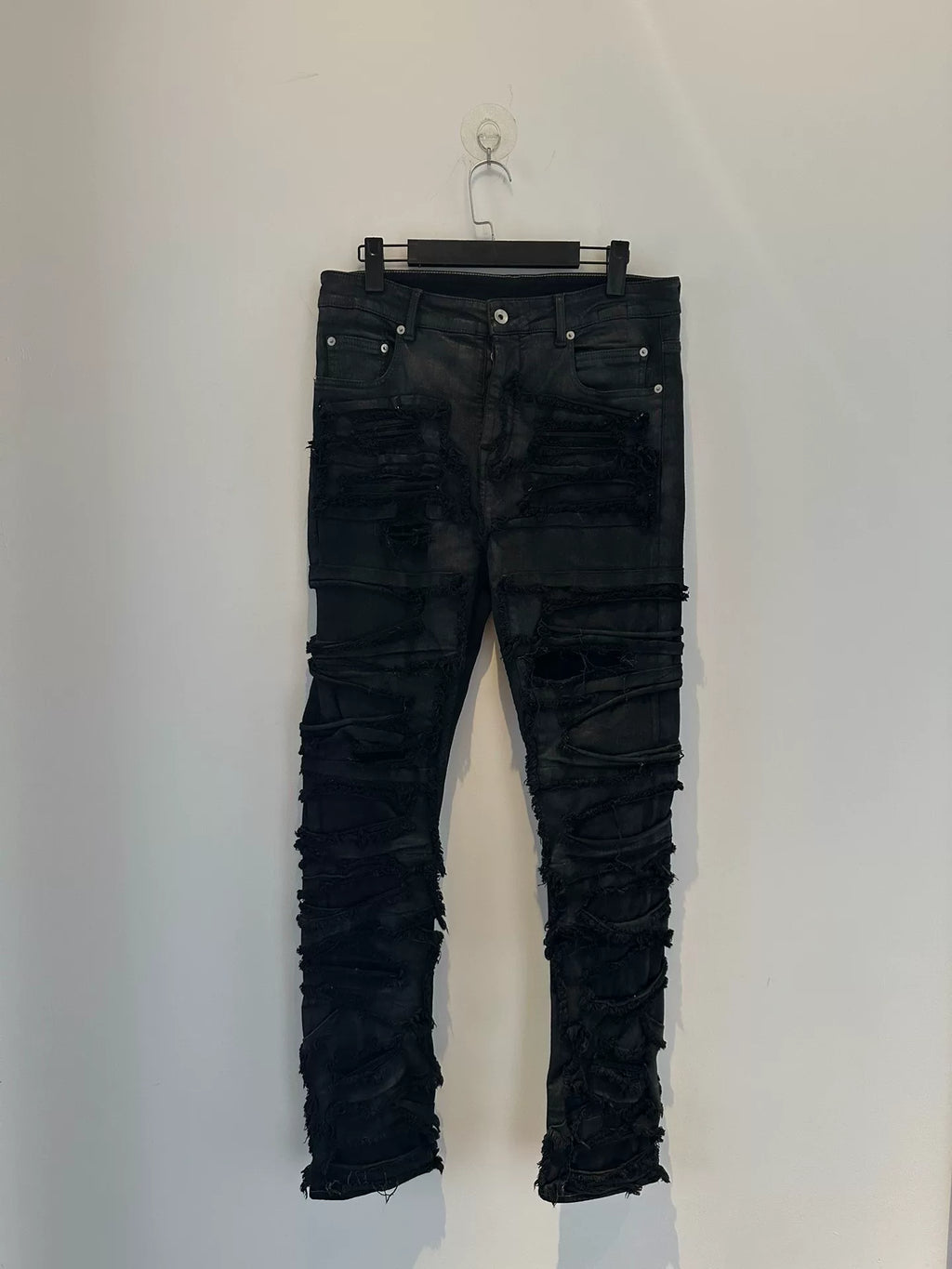 Rick Owens waxed distressed jeans
