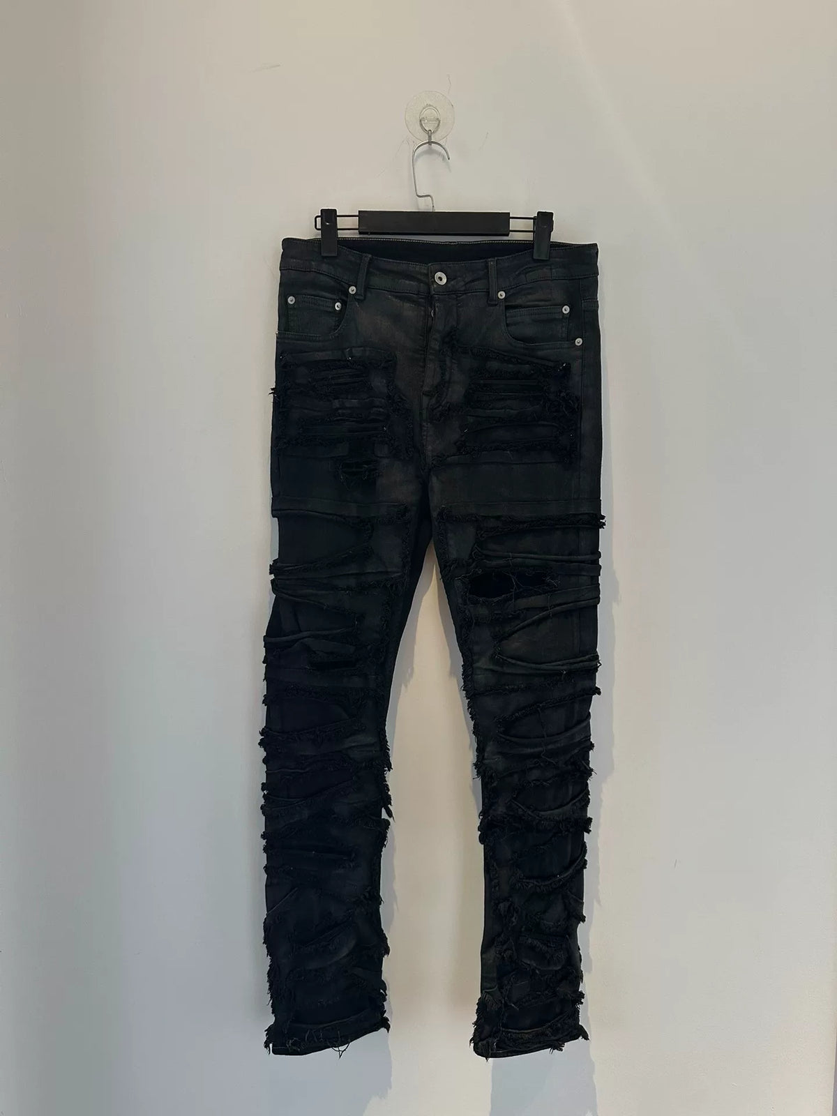 Rick Owens waxed distressed jeans