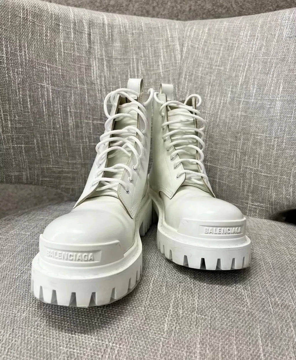 Balenciaga Strike White Platform Combat Boots