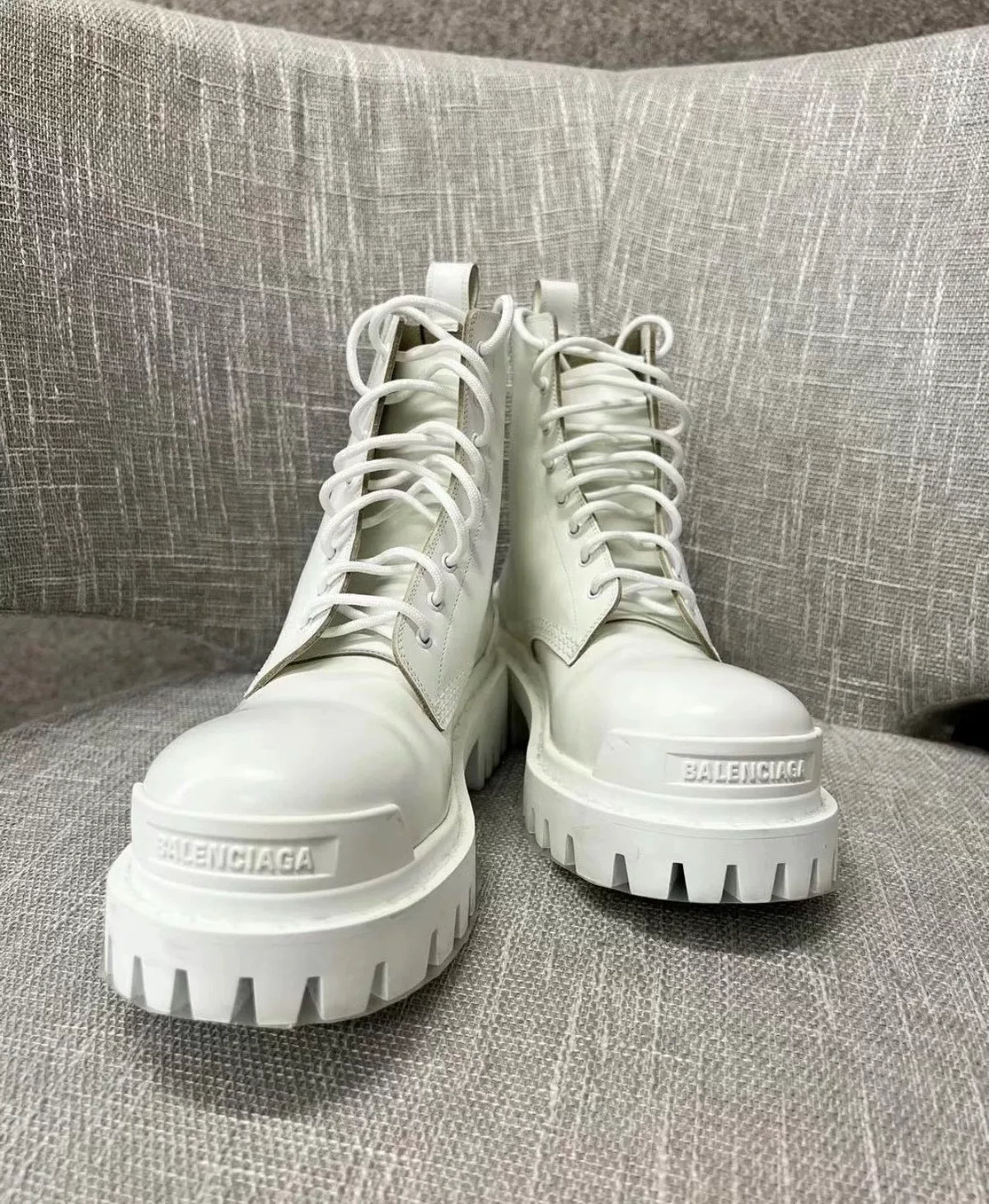 Balenciaga Strike White Platform Combat Boots