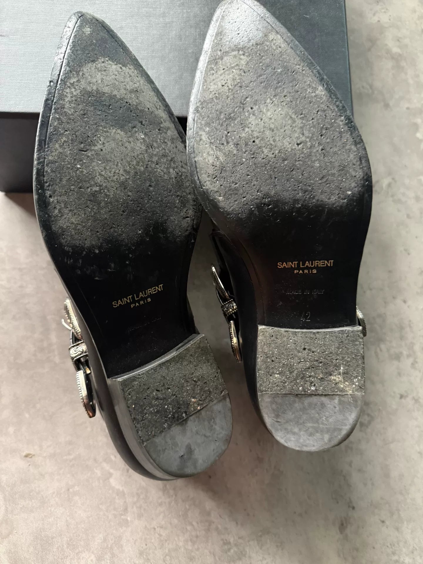 Saint Laurent Paris 14SS Black Leather Double Buckle Western Ankle Boots by Hedi Slimane