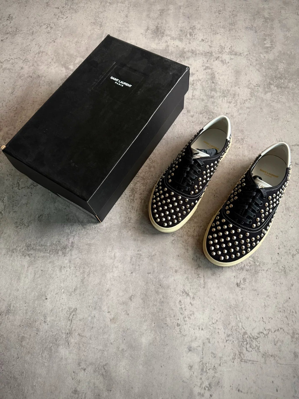 Saint Laurent Paris 15SS Black Studded Canvas Low-Top Sneakers by Hedi Slimane