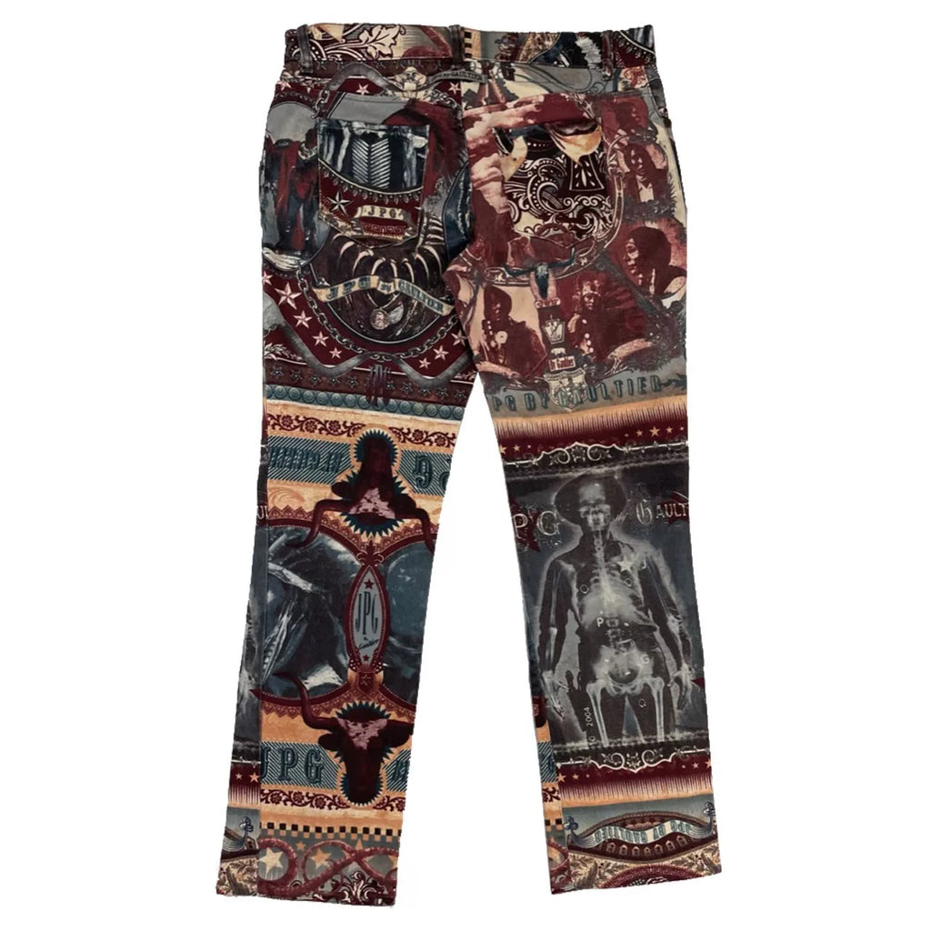 2004 Fall/Winter Jean Paul Gaultier Indian X-Ray Skull Pattern Jeans