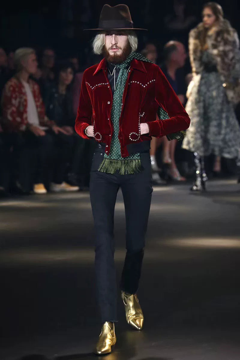 Saint Laurent SLP 2016 Fall/Winter red velvet musical note rhinestone jacket