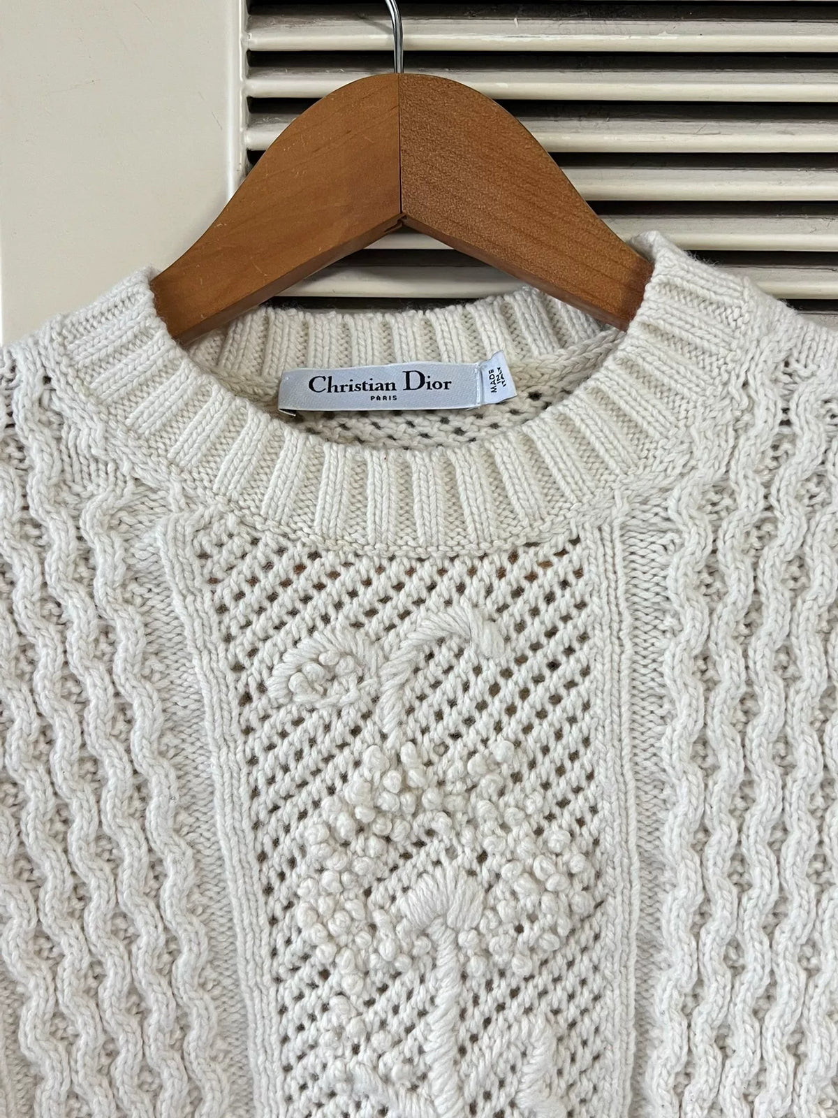 Dior Off-White Little Bee Embroidery Cable Knit Sweater