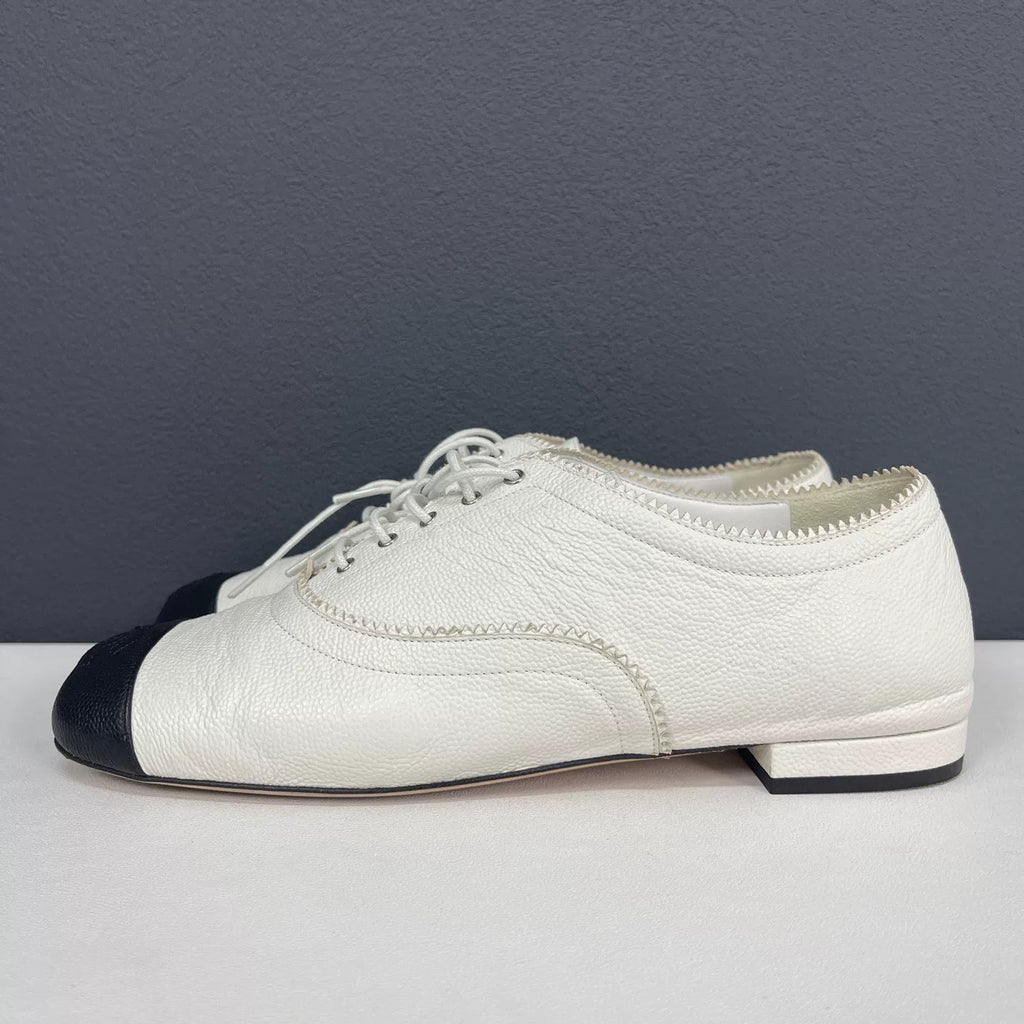 Chanel Black and White Leather Shoes