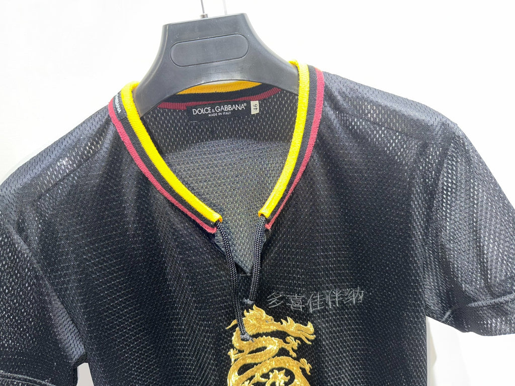 Dolce&Gabbana golden dragon mesh shirt