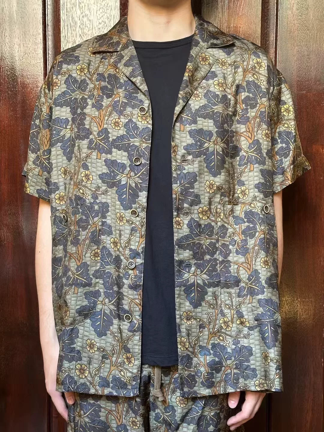 Uma Wang SS25 MUSTARD/BLUE Mustard Blue Terry Vine Floral Viscose Cupro Shirt