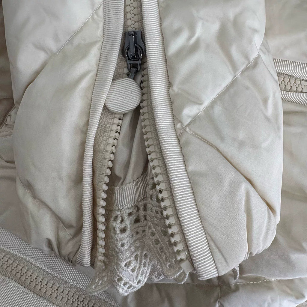 Moncler off-white quilted zip-up down jacket