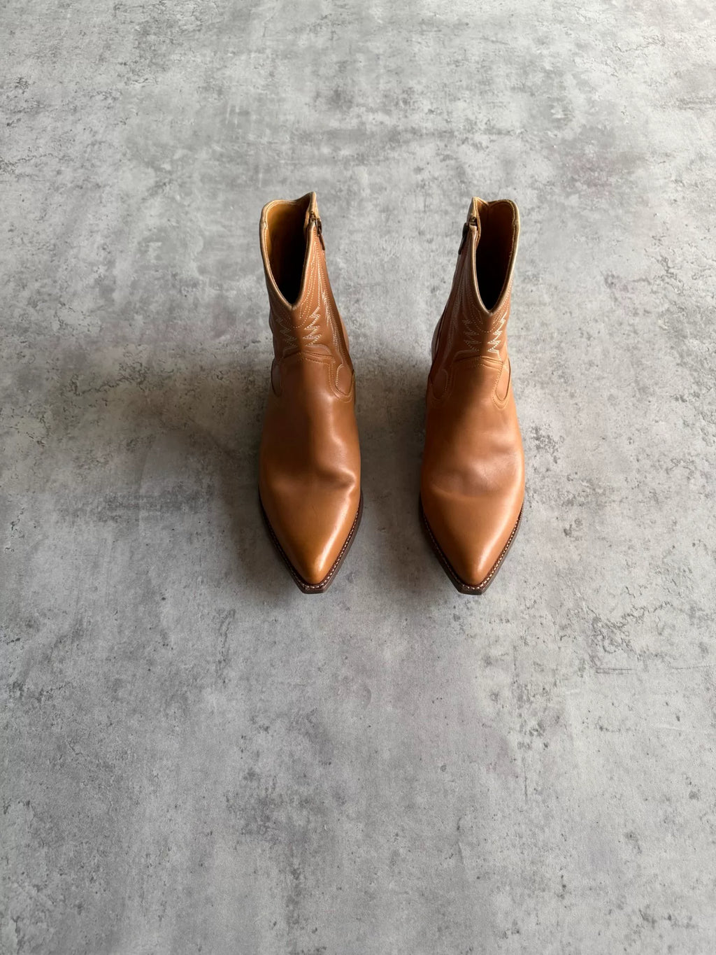Saint Laurent Paris SS15 Caramel Brown Lightning Embroidered Boots by Hedi Slimane
