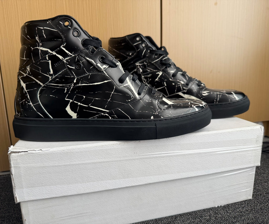 Balenciaga Arena Black Marble Print High Top Sneakers