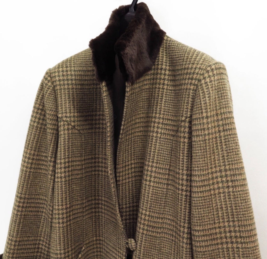 Comme Des Garçons 1970s Wool Plaid Faux-Fur Trimmed Coat