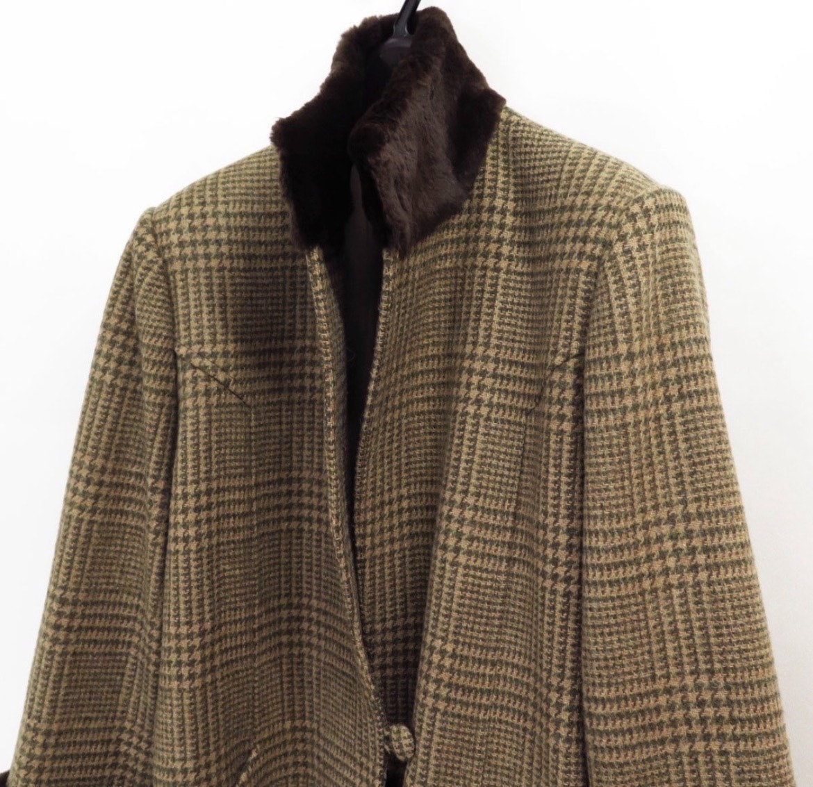 Comme Des Garçons 1970s Wool Plaid Faux-Fur Trimmed Coat