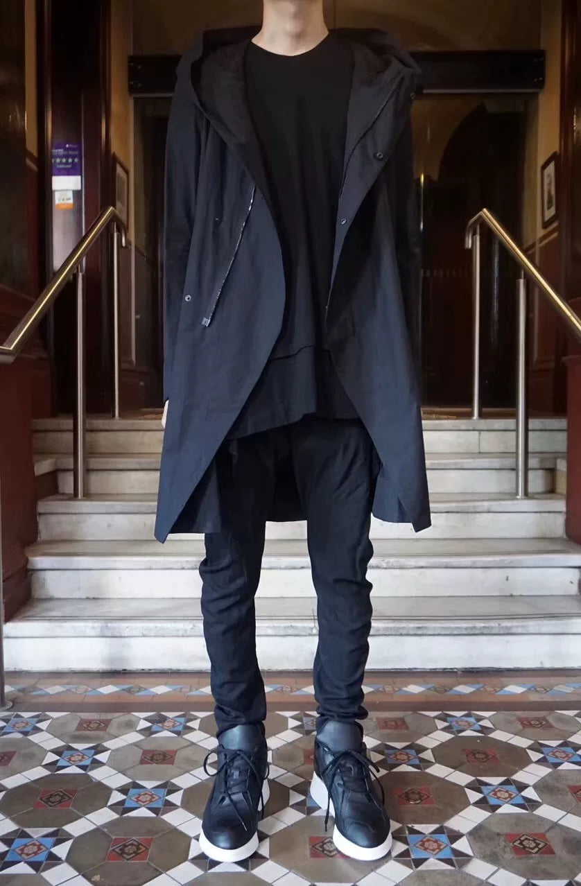 Julius FW16 Pre Black Hooded Cotton Nylon Coat
