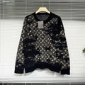 Louis Vuitton Knit Distressed Wool Monogram All-Over Logo Print Navy Sweater