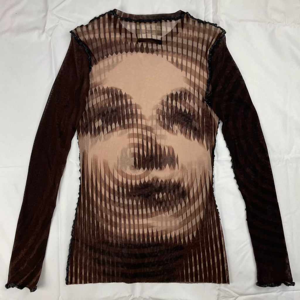 2001 Fall/Winter Jean Paul Gaultier Woman's Face Print Mesh T-Shirt