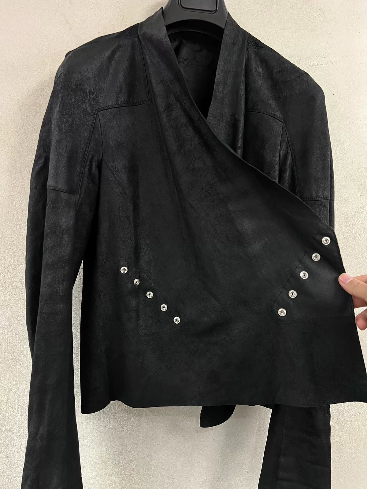 Rick Owens Burnt-Effect Sheepskin Daoist Robe Coat Snap-Button Jacket