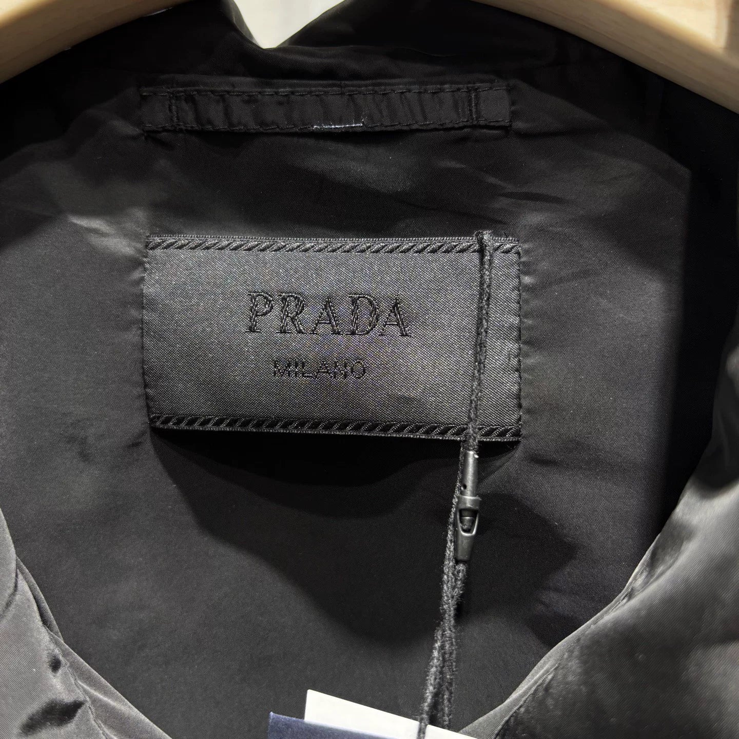 Prada Lapel Metallic Triangle Logo Drawstring Zip Black Jacket
