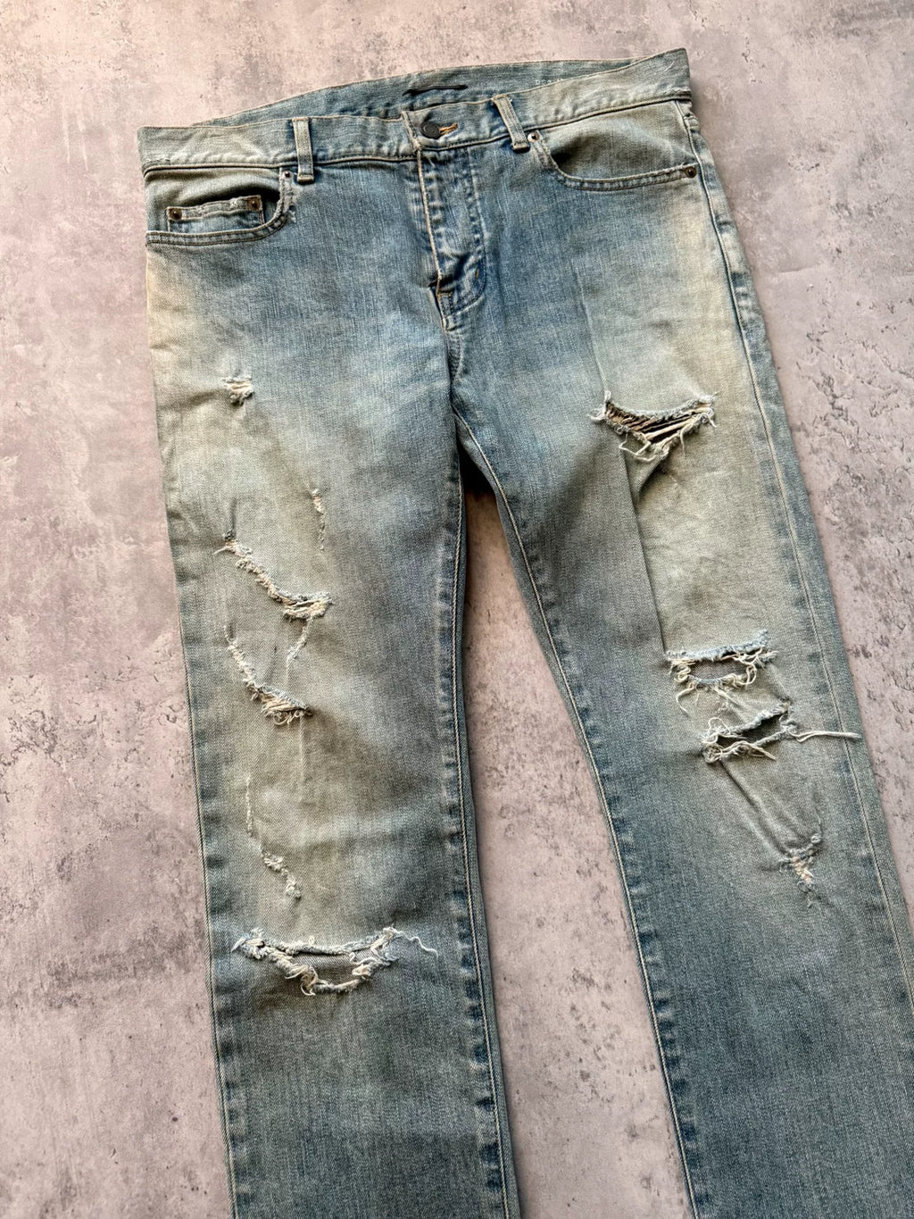 Saint Laurent Paris 16AW D02 Hedi Slimane Blue Distressed Denim Jeans by Hedi Slimane