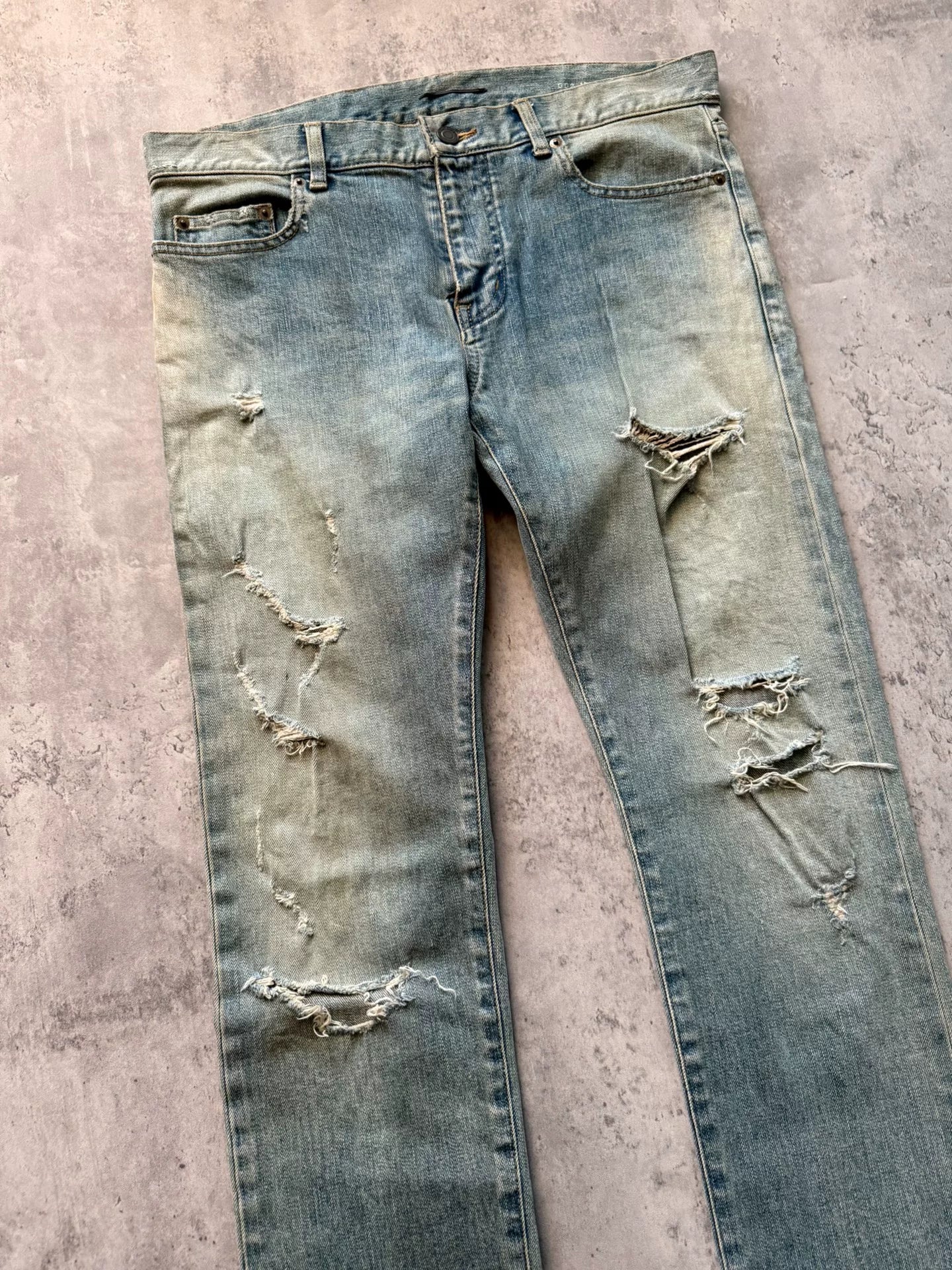 Saint Laurent Paris 16AW D02 Hedi Slimane Blue Distressed Denim Jeans by Hedi Slimane