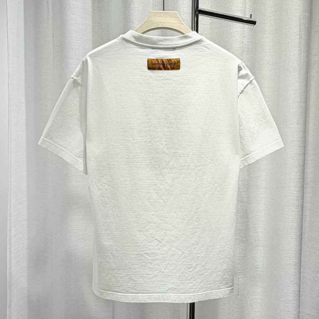Louis Vuitton Embroidered Logo Cotton White Short Sleeve T-Shirt