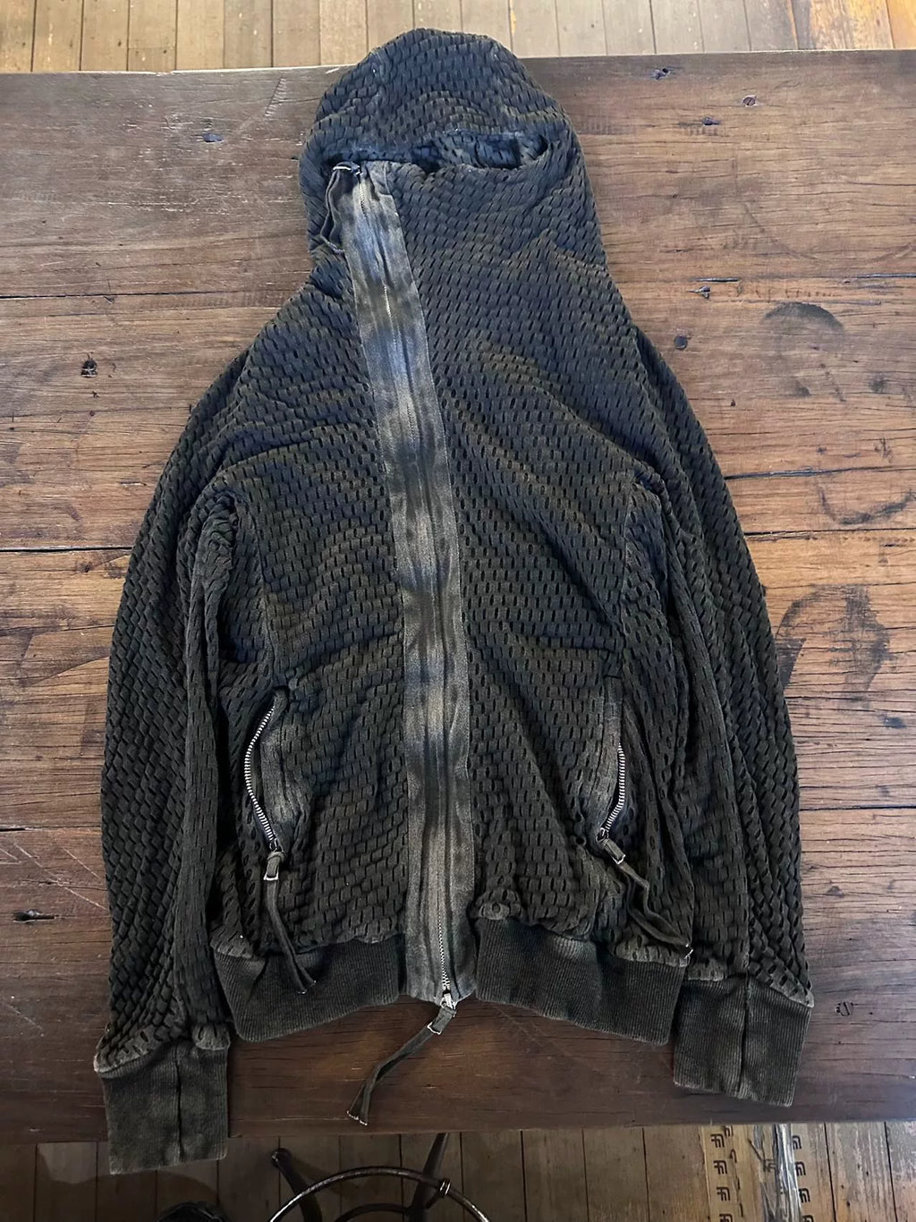 Boris Bidjan Saberi SS18 Deep Green Zipper2 Hooded Zip-Up Cotton Sweater