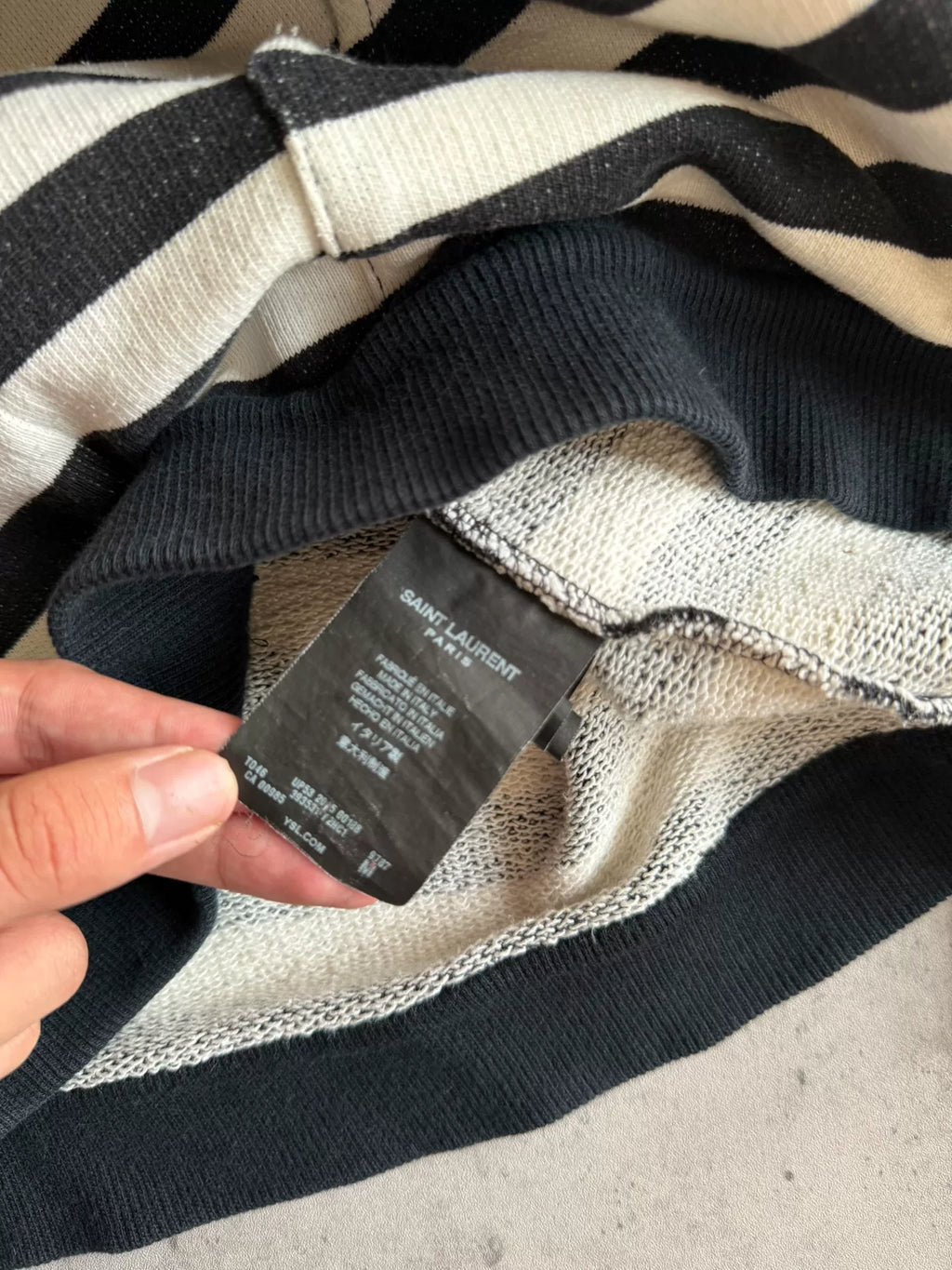 Saint Laurent Paris AW15 Black White Striped Zip-Up Hooded Sweater by Hedi Slimane