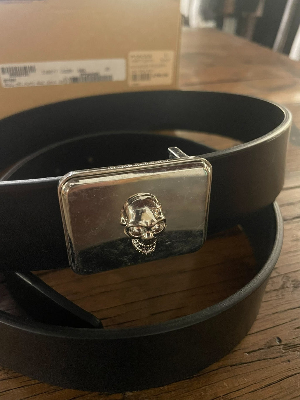 Alexander McQueen Black Embossed Silver Skull Leather Belt