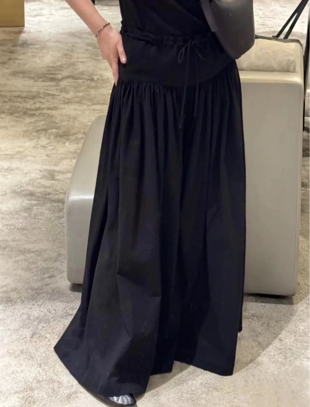 The Row Black Drawstring Pleated Cotton Trousers